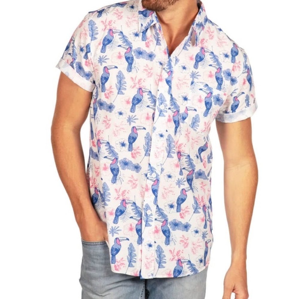 Tipsy Elves Shirt Mens XL Toucan Tango Hawaiian Short Sleeve Button Down